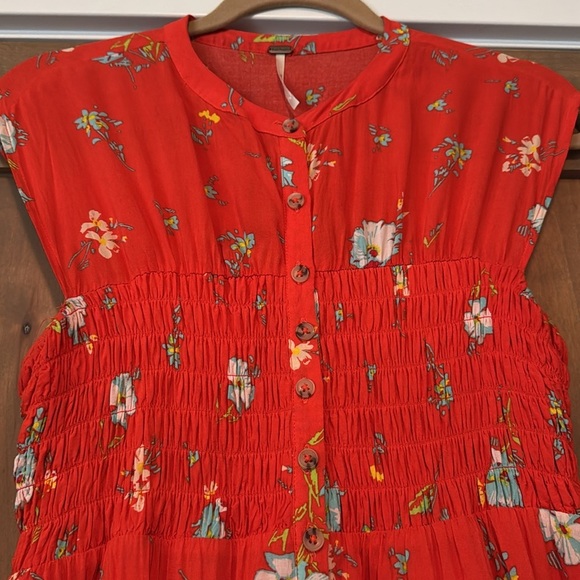 Free People "Greatest Day" Smocked Button-Down Floral Mini Dress Womens XS Boho - Picture 6 of 13